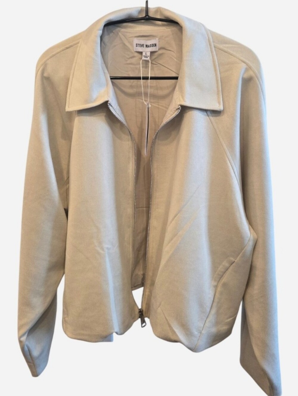 NWT Steve Madden Cream Ivory Full Zip Collared Jacket Sweatshirt Size L